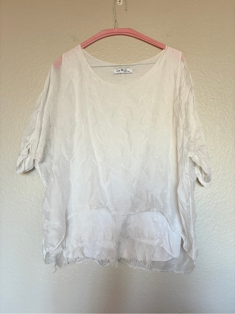 Gigi Moda White Layered Lightweight 100% Silk Short Sleeve Blouse Size S